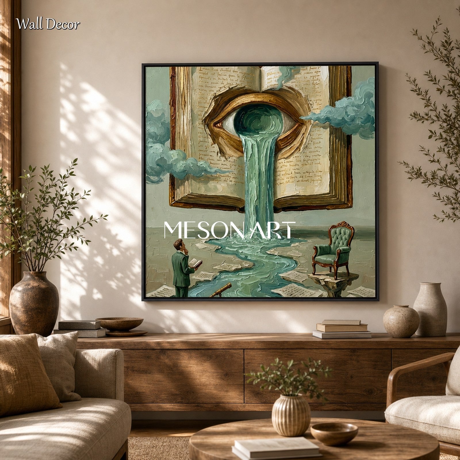 Surrealist Eye Book Painting For Modern Home Office And Study Wall Decor