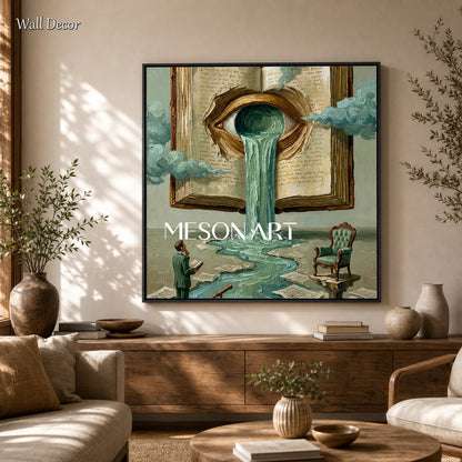 Surrealist Eye Book Painting For Modern Home Office And Study Wall Decor