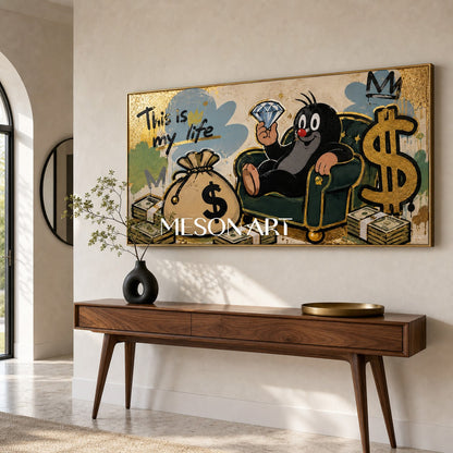 Luxury Pop Art Painting With Gold Leaf And Graffiti For Modern Living Room Decor