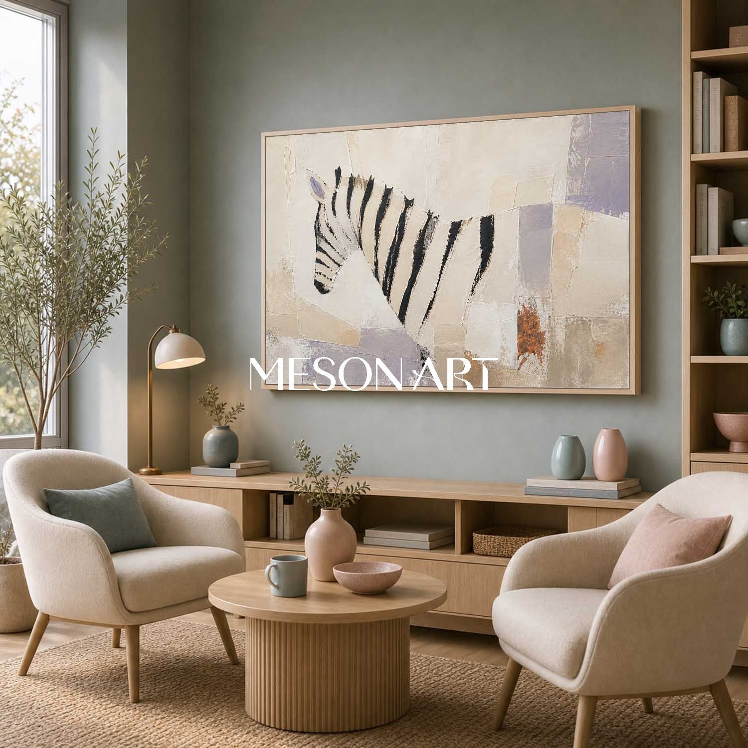 Minimalist Zebra Abstract Oil Painting On Linen Canvas For Modern