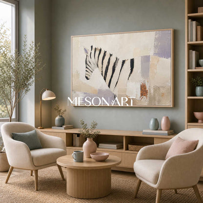 Minimalist Zebra Abstract Oil Painting On Linen Canvas For Modern Living Room Entryway Decor