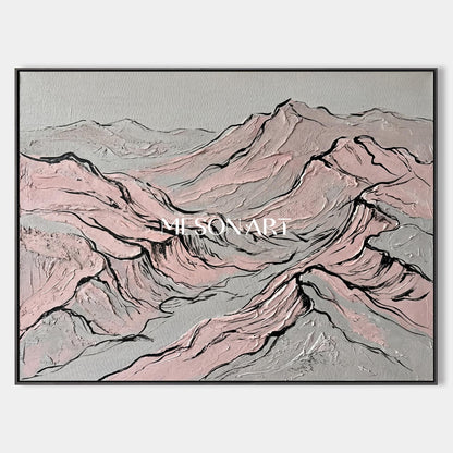 Pink Gray Mountain Art Deco Painting For Modern Living Room Decor