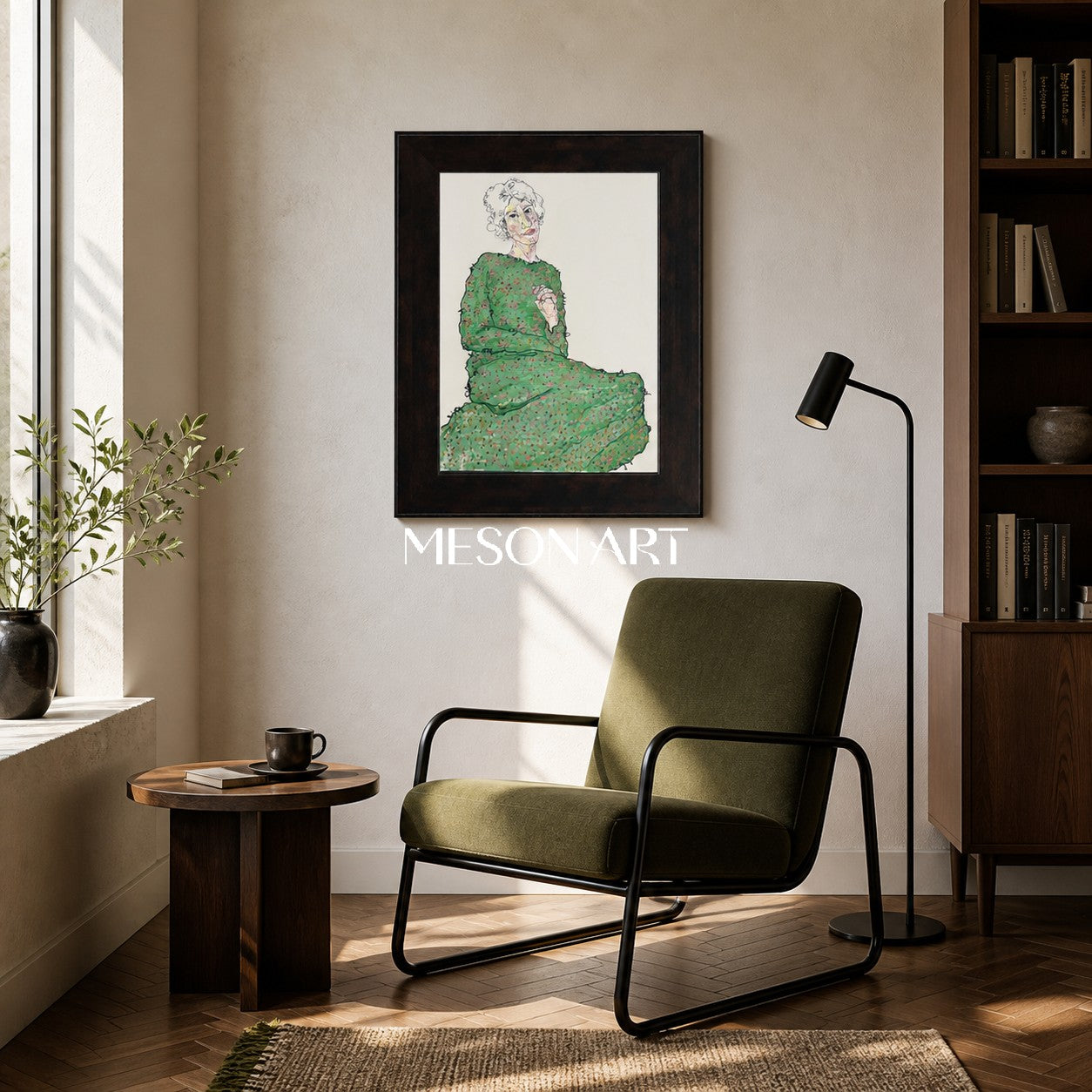 Green And White Fine Art Collectible Painting Rectangular Wall Decor For Living Room By Mesonart