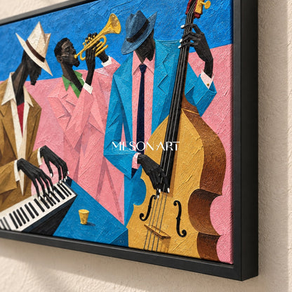 Blue And Pink Pop Art Jazz Painting Original Artist Hand Painted Musical Geometric Rectangular Wall Decor By Mesonart