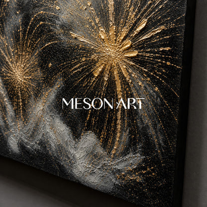 Luxury Black And Gold Abstract Art With Textured Relief For Modern Living Room Decor