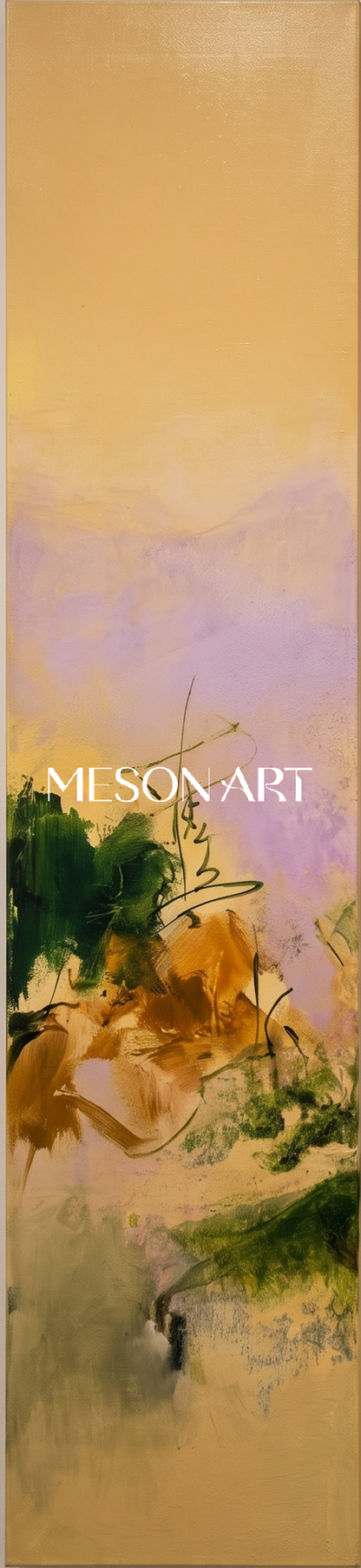 Gold And Green Abstract Expressionist Landscape Painting Rectangular Wall Art For Living Room By Mesonart