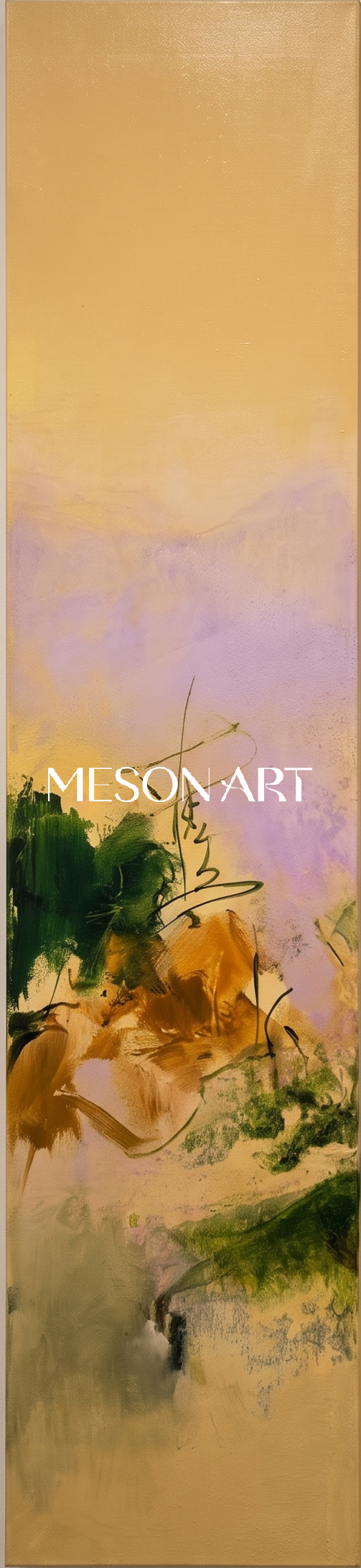 Gold And Green Abstract Expressionist Landscape Painting Rectangular Wall Art For Living Room By Mesonart
