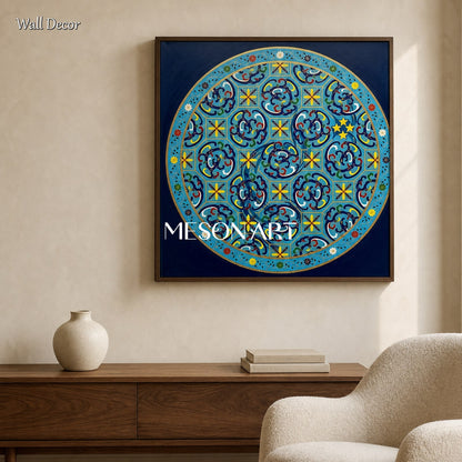 Blue And Gold Persian Decorative Art Square Wall Art Original Artist Islamic Painting By Mesonart