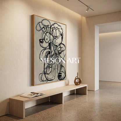 Abstract Pop Culture Art With Iconic Characters In Black And Gray For Modern Home Decor