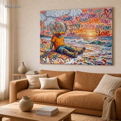 Graffiti Love Sunset Painting For Modern Living Room And Kids Room Decor