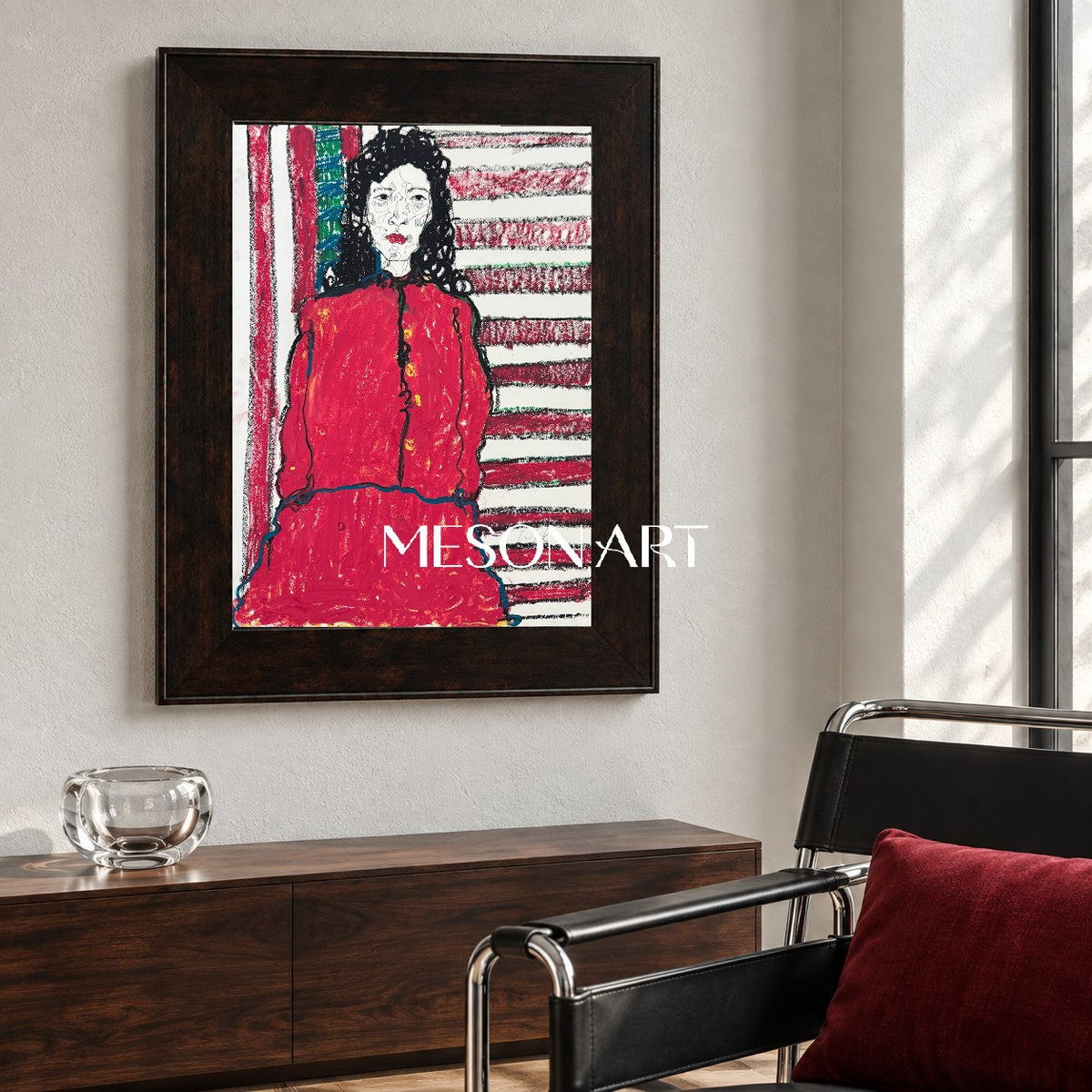 Red And Black Figurative Symbolic Portrait Rectangular Wall Art Original Contemporary Artwork By Mesonart
