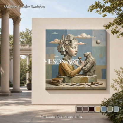 Surrealist Oil Painting With Dreamlike Architecture For Sophisticated Home Office Decor