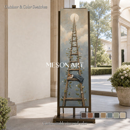 Surreal Moon Ladder Painting With Vines For Bedroom Entryway Abstract Art Decor