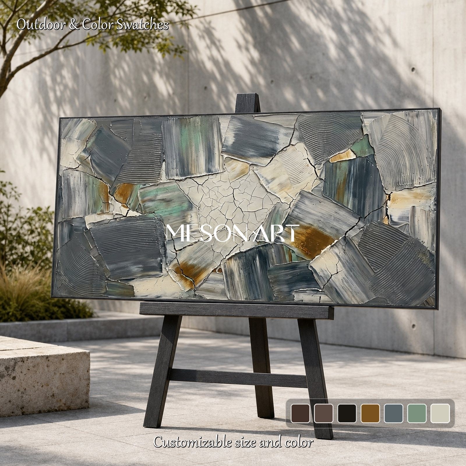 Green Wabi Sabi Wall Art Abstract Minimalist Painting With Cracked Texture For Living Room