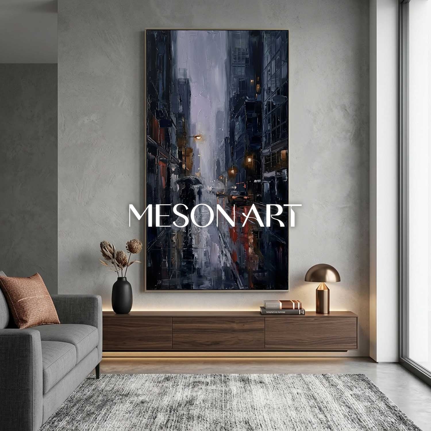 Abstract City Art Plaster Texture Painting For Industrial Loft Living Room Decor