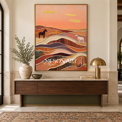 Terracotta And Brown Abstract Landscape Painting Rectangular Wall Art Original Artist By Mesonart