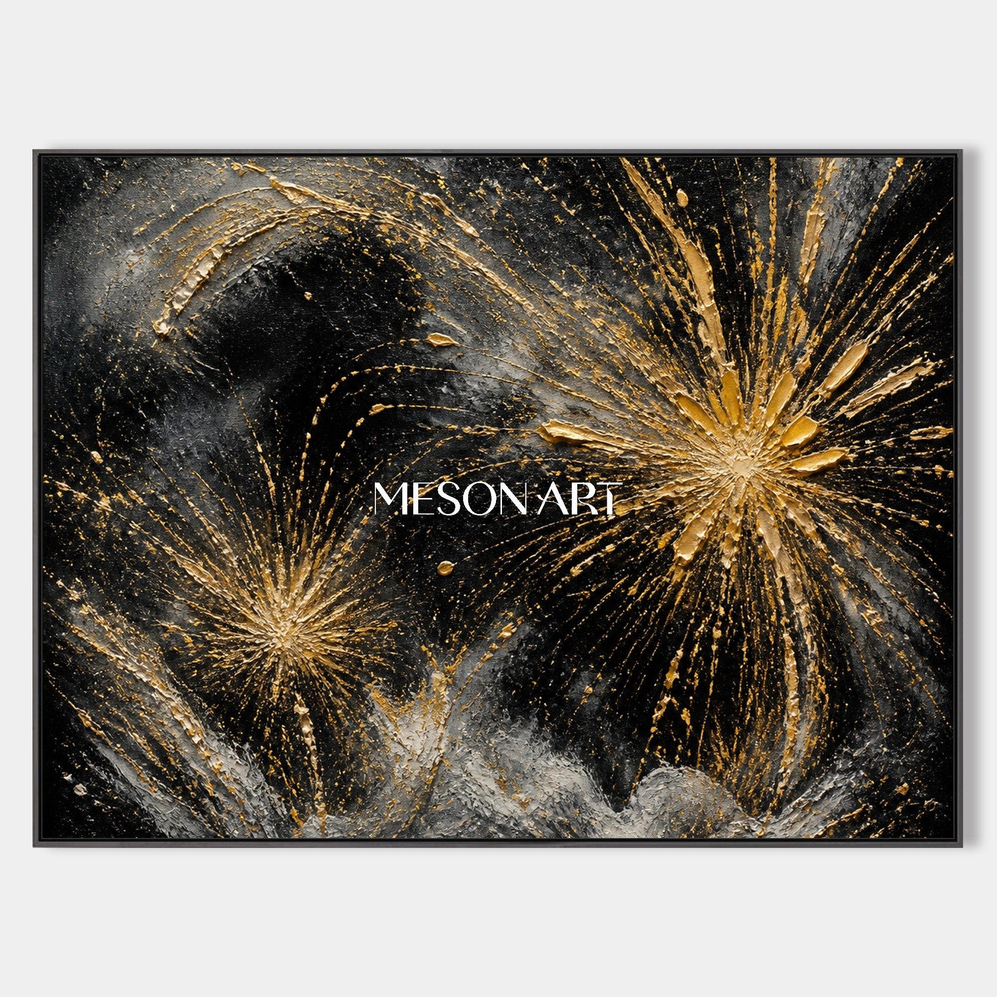 Luxury Black And Gold Abstract Art With Textured Relief For Modern Living Room Decor