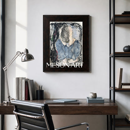 Blue And Black Figurative Portrait Painting Contemporary Original Artwork Rectangular Wall Art By Mesonart