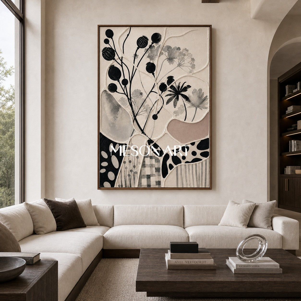 Abstract Botanical Art With Geometric Patchwork Design For Modern Living Spaces