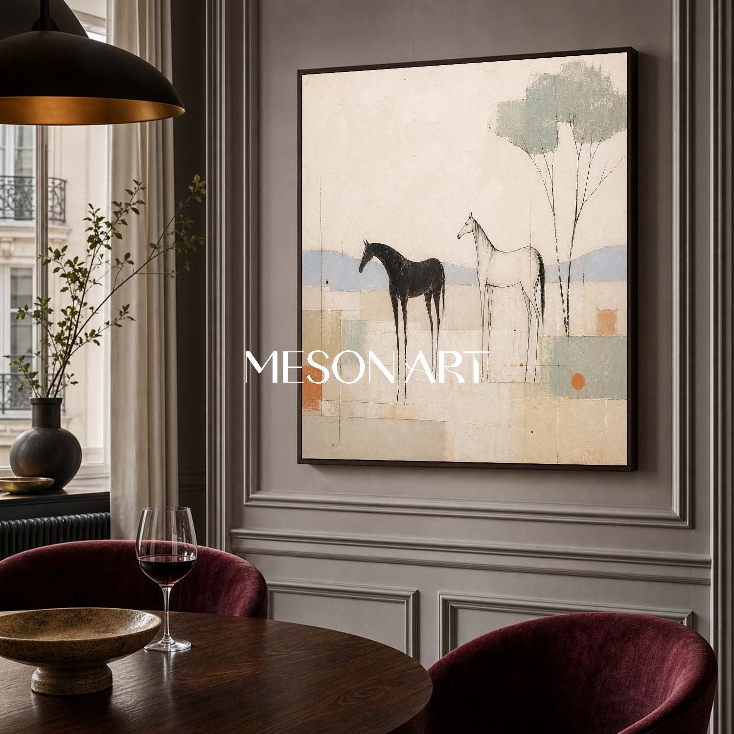 Minimalist Horse Painting In Beige Tones For Living Room And Office Decor