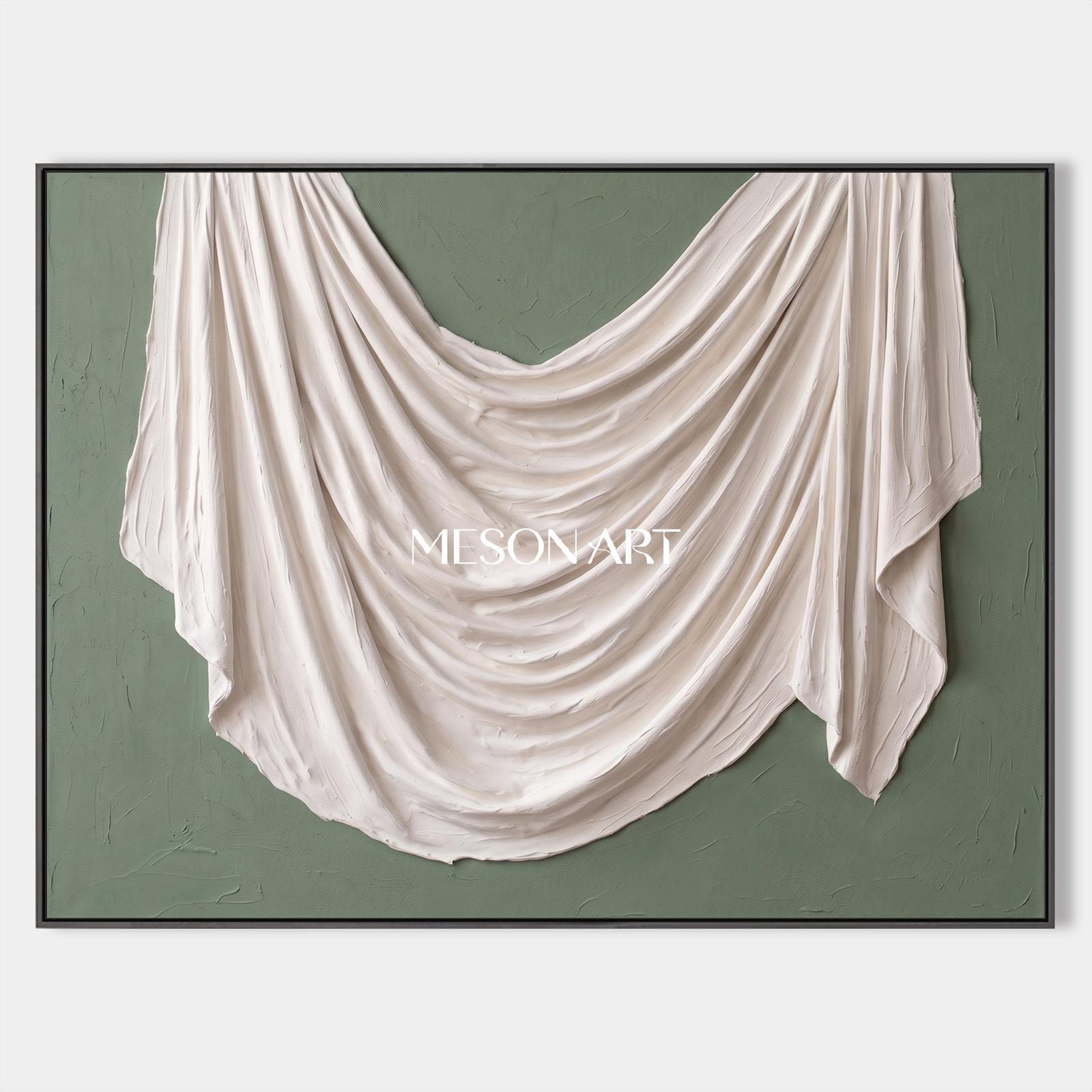 White And Green Organic Modern 3D Textured Sculptural Wall Art Rectangular Original Artist Hand Painted By Mesonart