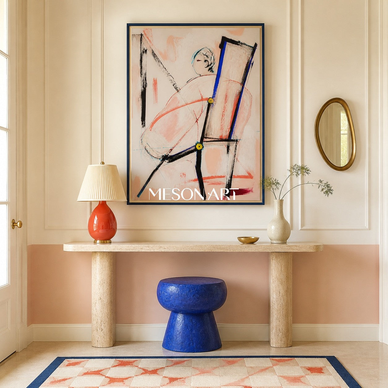 Pink And Black Expressionist Modern Figurative Abstract Art Rectangular Wall Decor For Living Room By Mesonart
