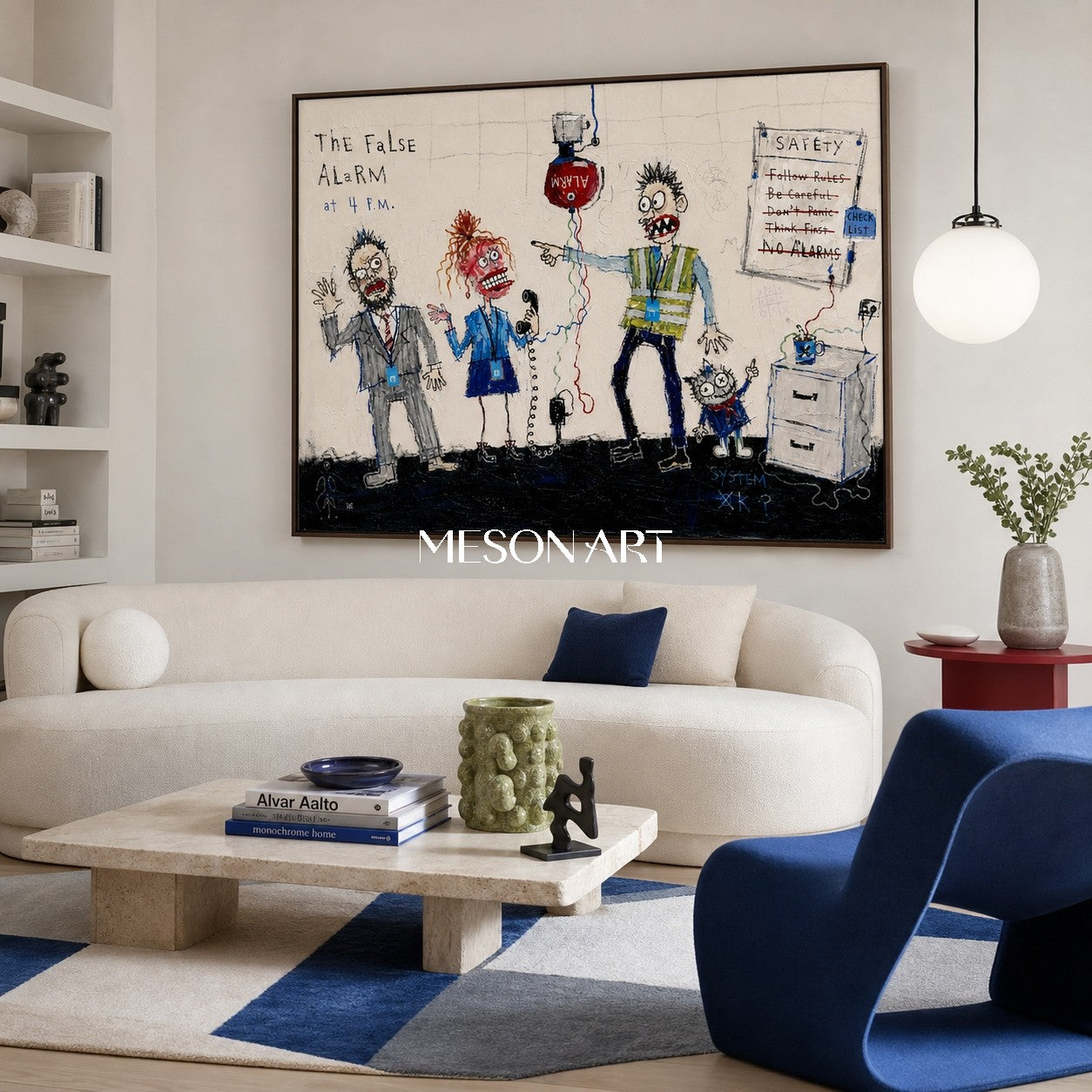 Black And White Graffiti Art Figurative Cartoon Rectangular Wall Decor For Office By Mesonart