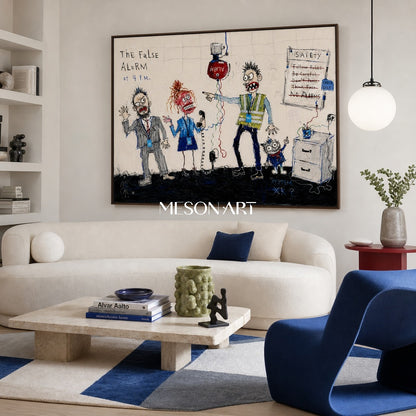 Black And White Graffiti Art Figurative Cartoon Rectangular Wall Decor For Office By Mesonart