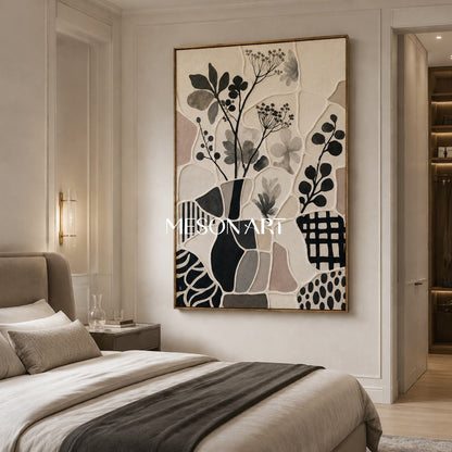Wabi Sabi Botanical Art With Textured Relief For Modern Living Room Decor