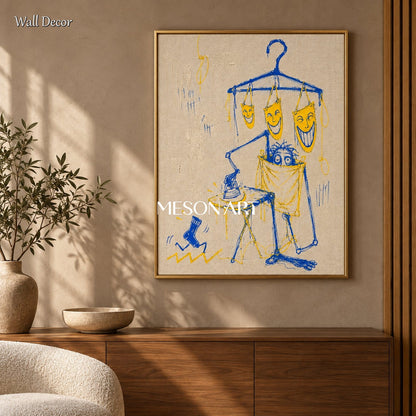 Blue And Yellow Abstract Graffiti Painting Modern Street Wall Art Rectangular Canvas By Mesonart