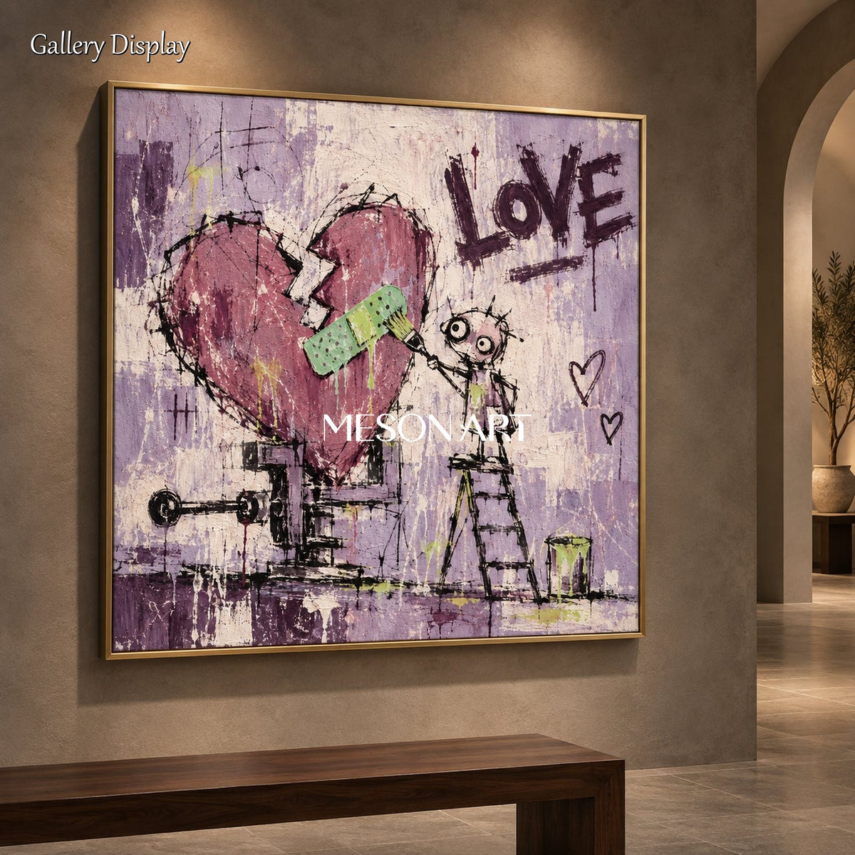 Purple Pink Abstract Street Painting Square Wall Art Original Artist Hand Painted Canvas By Mesonart