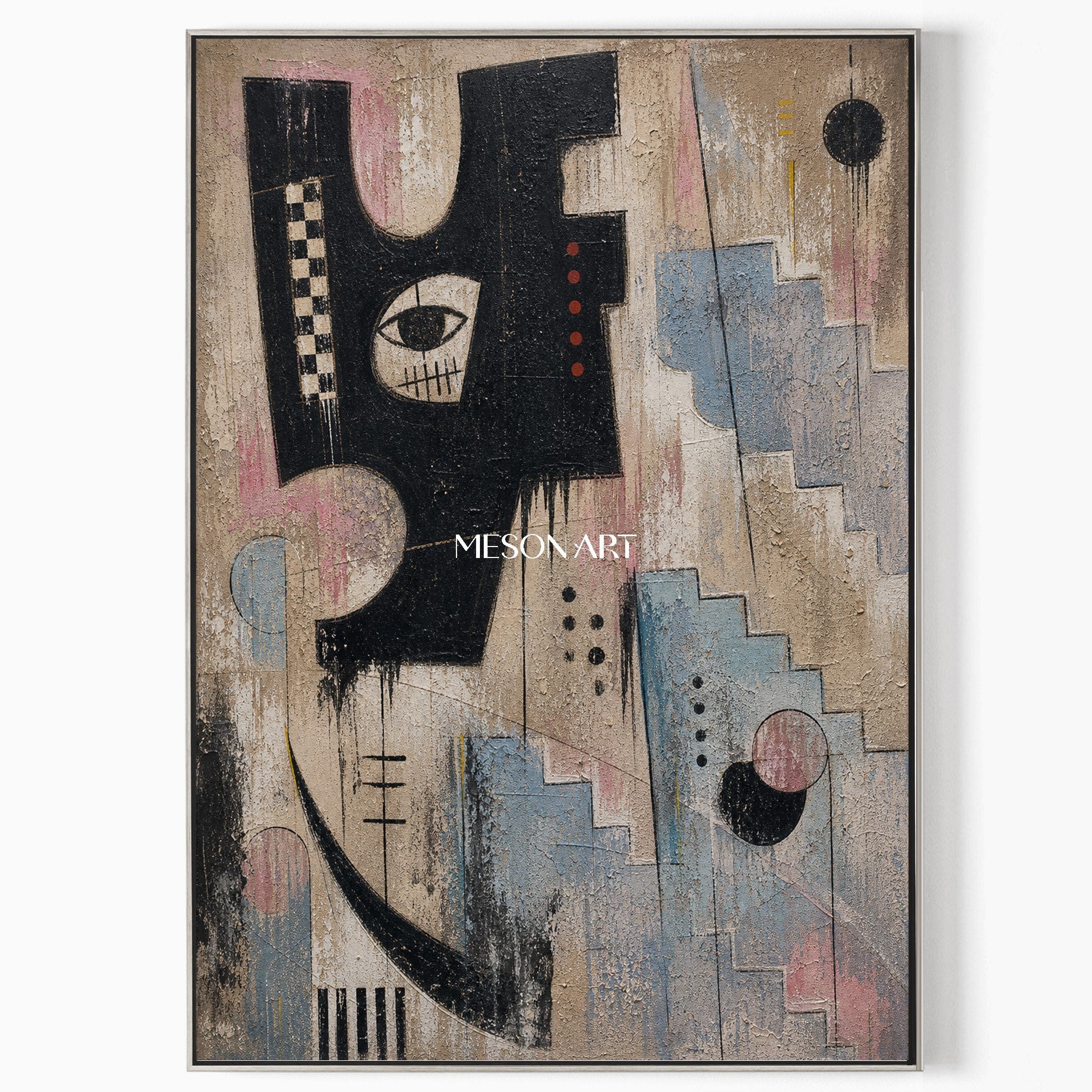 Original Urban Graffiti Art Painting With Textured Relief For Modern Industrial Loft Decor