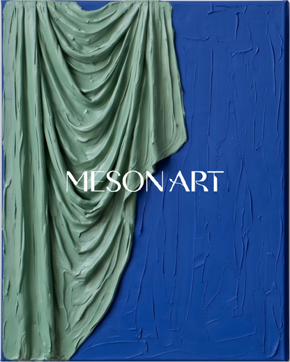 Blue And Green Painting Organic Modern Sculptural Plaster Relief Wall Art Rectangular By Mesonart