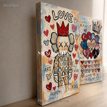 Urban Graffiti Art With Bold Hearts And Pop Icons For Modern Living Room Decor