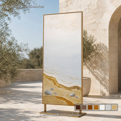 3D Textured Gold Beach Painting With Metallic Accents For Modern Living Room Decor