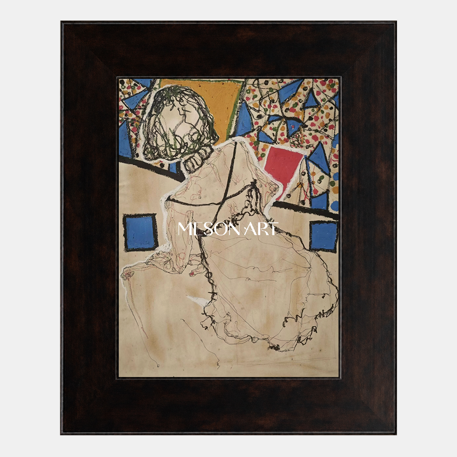 Modern Abstract Figure Painting With Geometric Patterns For Contemporary Living Spaces