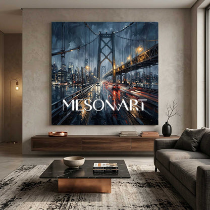 Abstract City Painting With Plaster Texture For Modern Industrial Living Room Decor