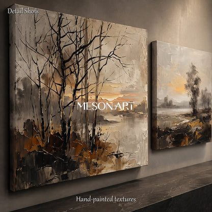 Beige And Black Abstract Painting Large Square Wall Art Landscape Original Artwork By Mesonart