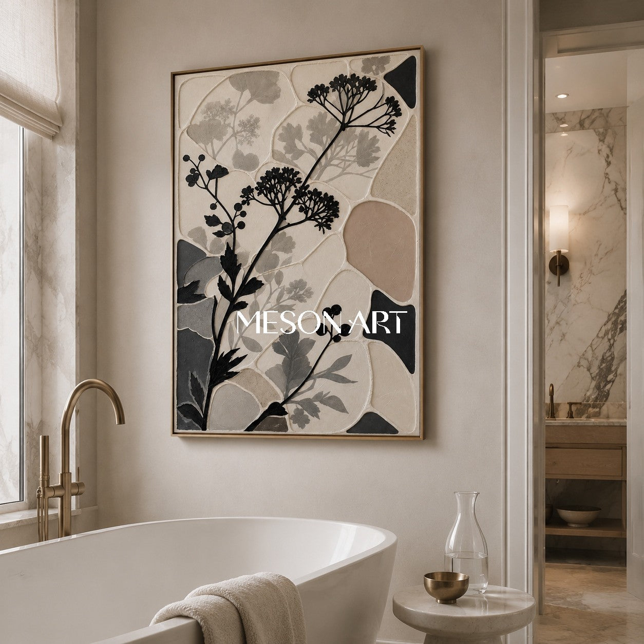 Minimalist Botanical Art With Soft Earth Tones And Textured Relief For Modern Home Decor