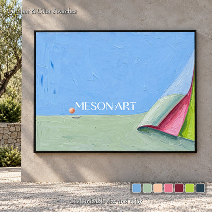 Quadro surrealista blu e verde raffigurante lo spazio, opera d’arte da parete rettangolare per il soggiorno di Mesonart