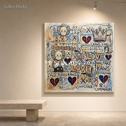 Original Abstract Pop Art Painting With Iconic Figures For Modern Living Room