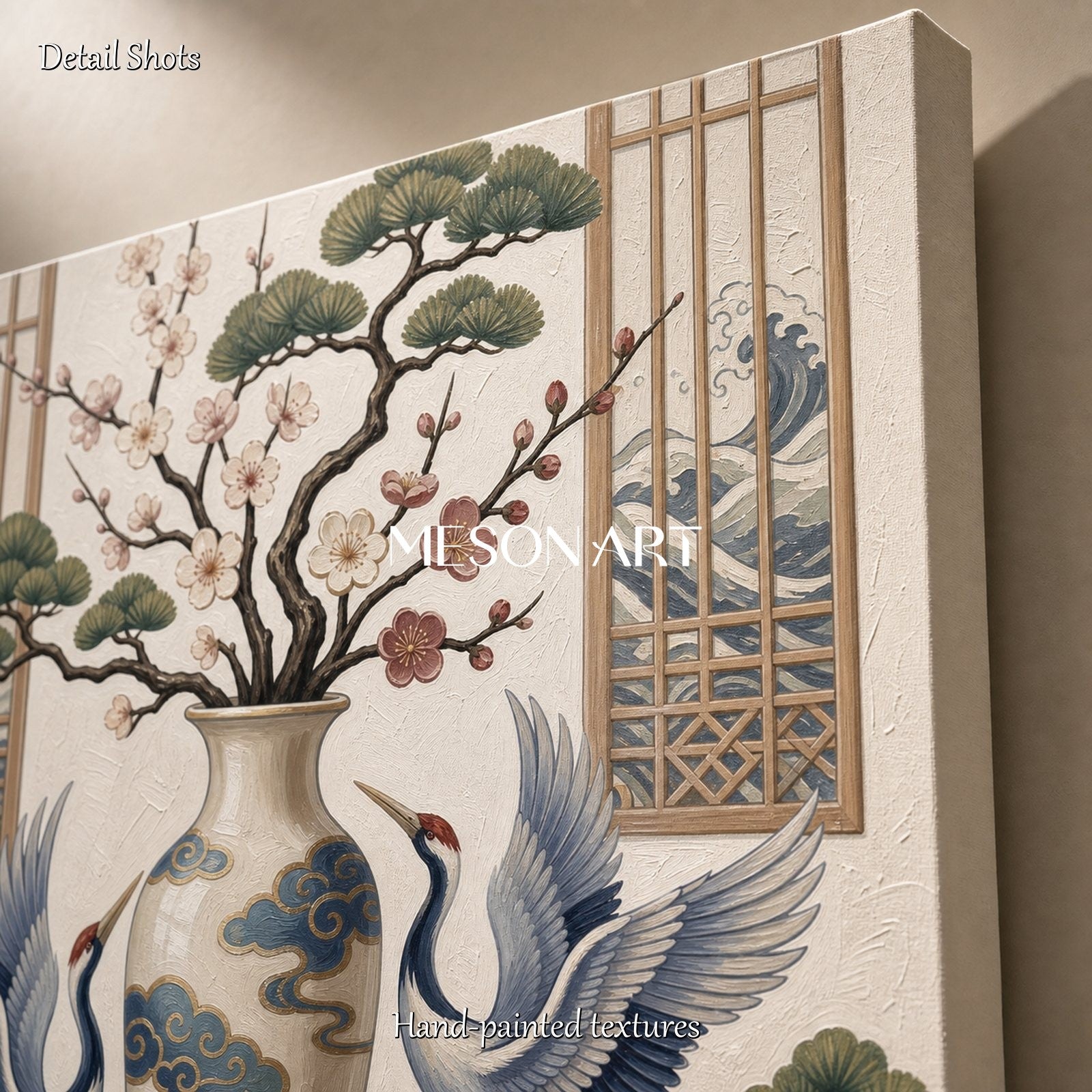White Crane Painting For Living Room Elegant Chinoiserie Wall Art With Floral Vase