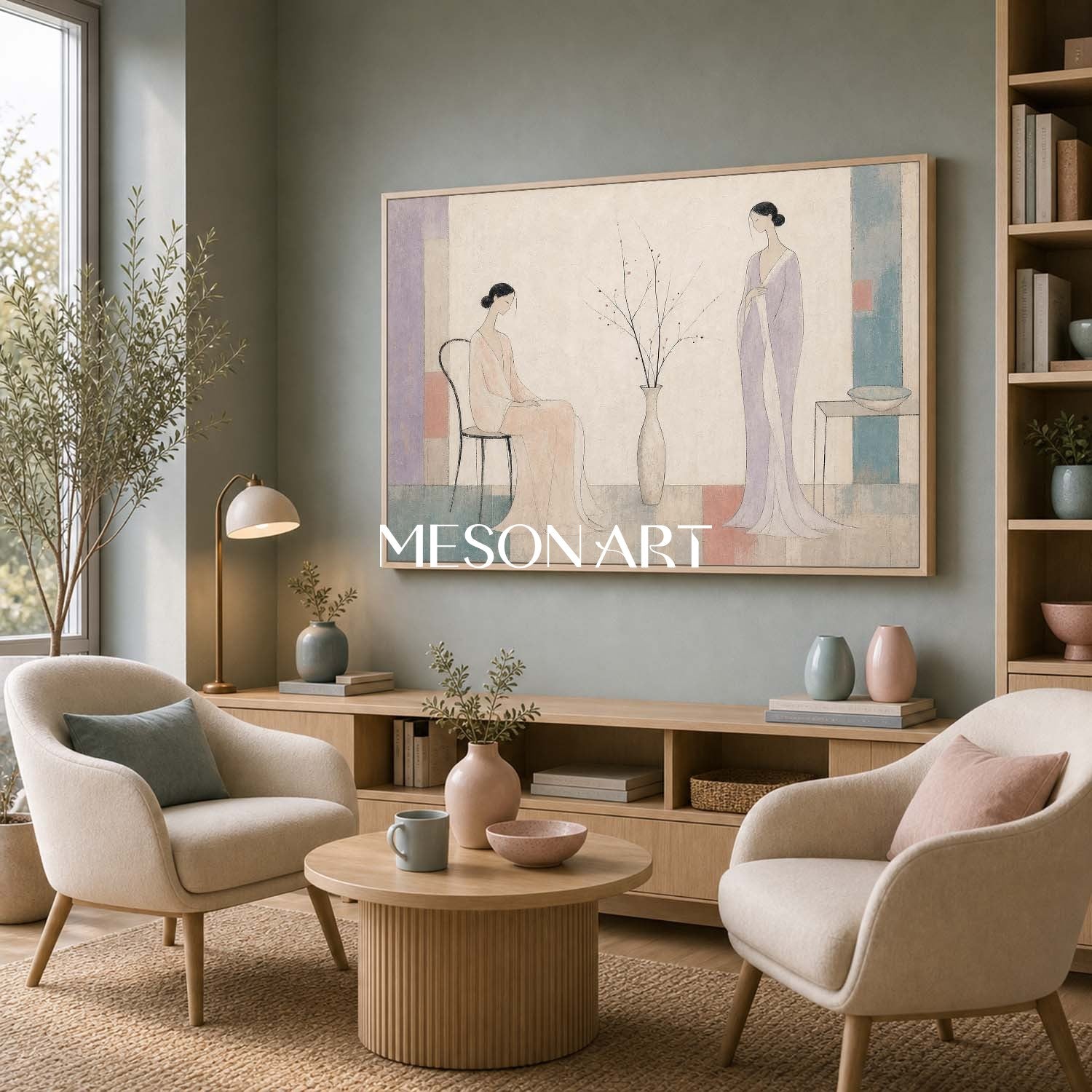 Elegant Art Deco Women Painting For Living Room And Bedroom Wall Decor With Soft Pastel Tones