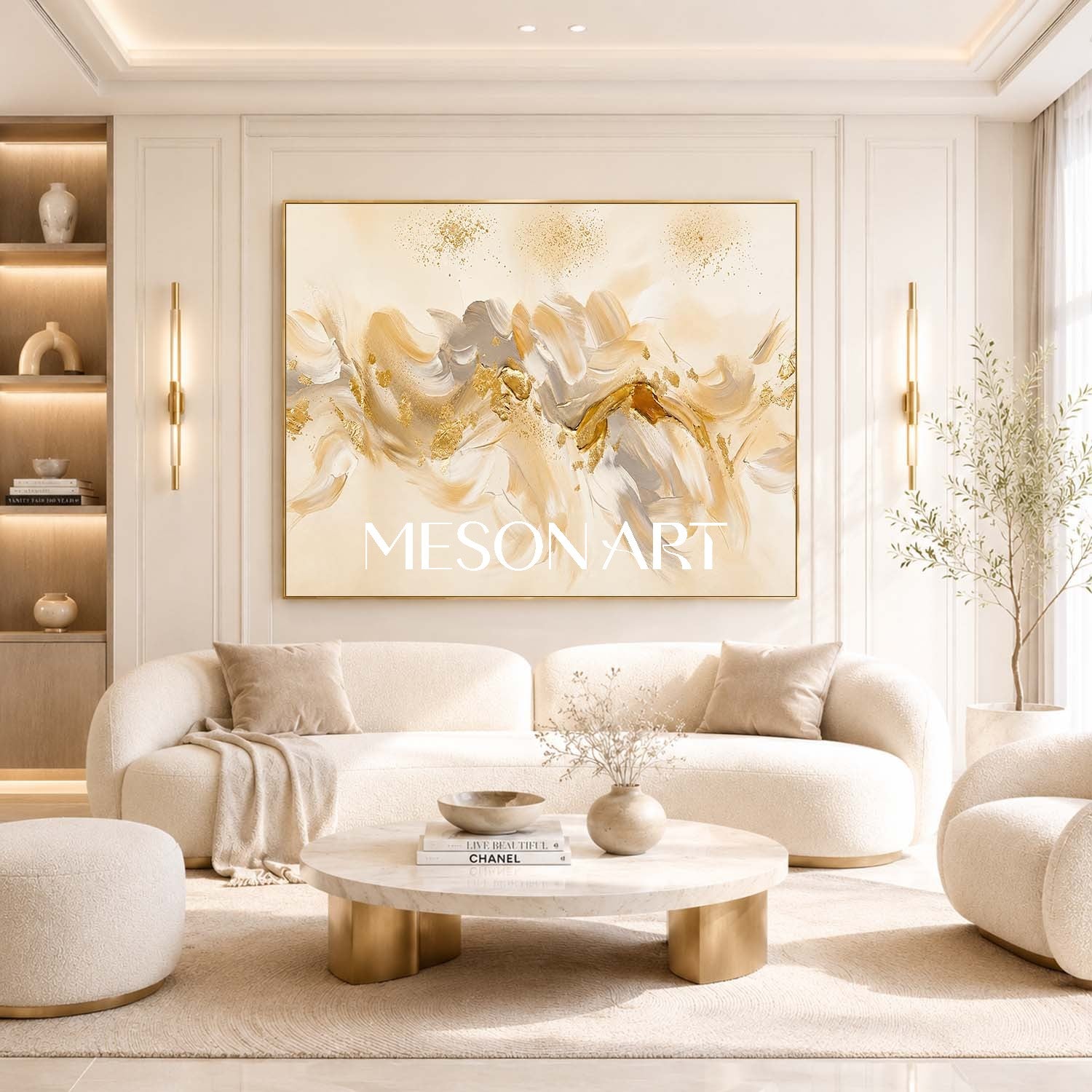 Luxury Abstract Art With Gold Leaf For Modern Living Room Decor