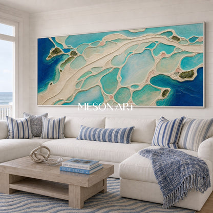 Abstract Coastal Lagoon Art With Fluid Textures For Modern Living Room Decor