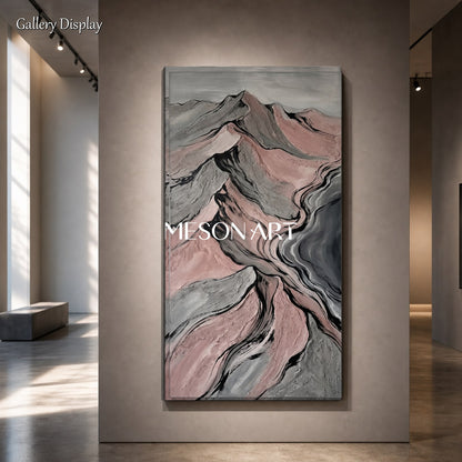 Pink Gray Abstract Mountain Art For Living Room And Bedroom Wall Decor