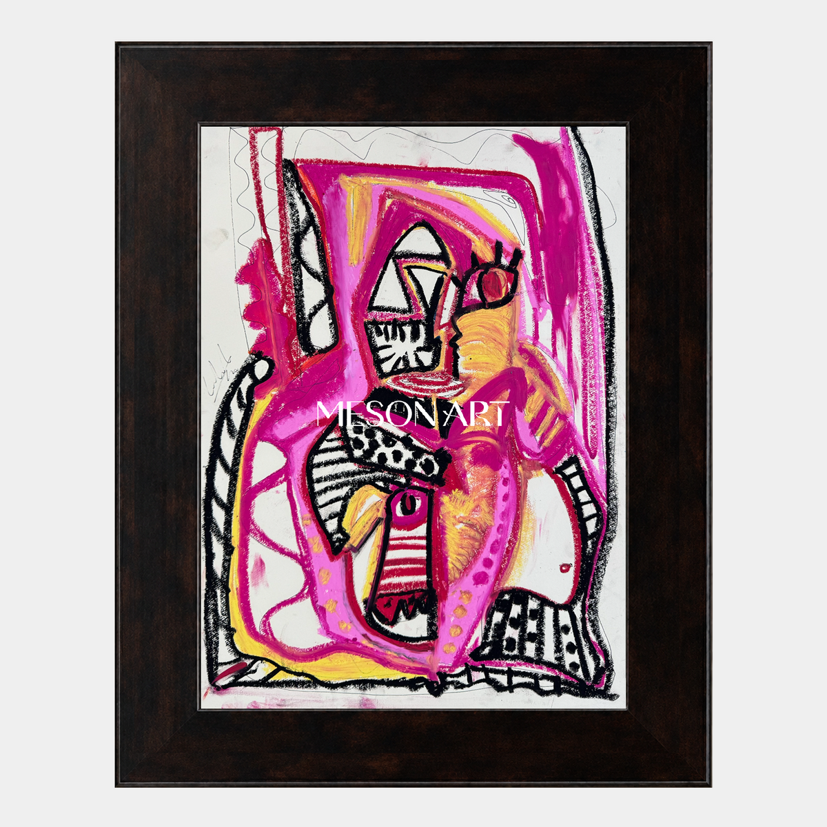 Pink And Black Contemporary Figurative Portrait Rectangular Wall Art Original Artist Painting By Mesonart