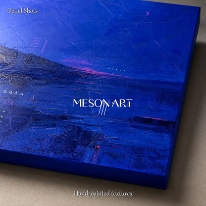 Deep Blue Abstract Painting Minimalist Wall Art For Living Room And Office Decor