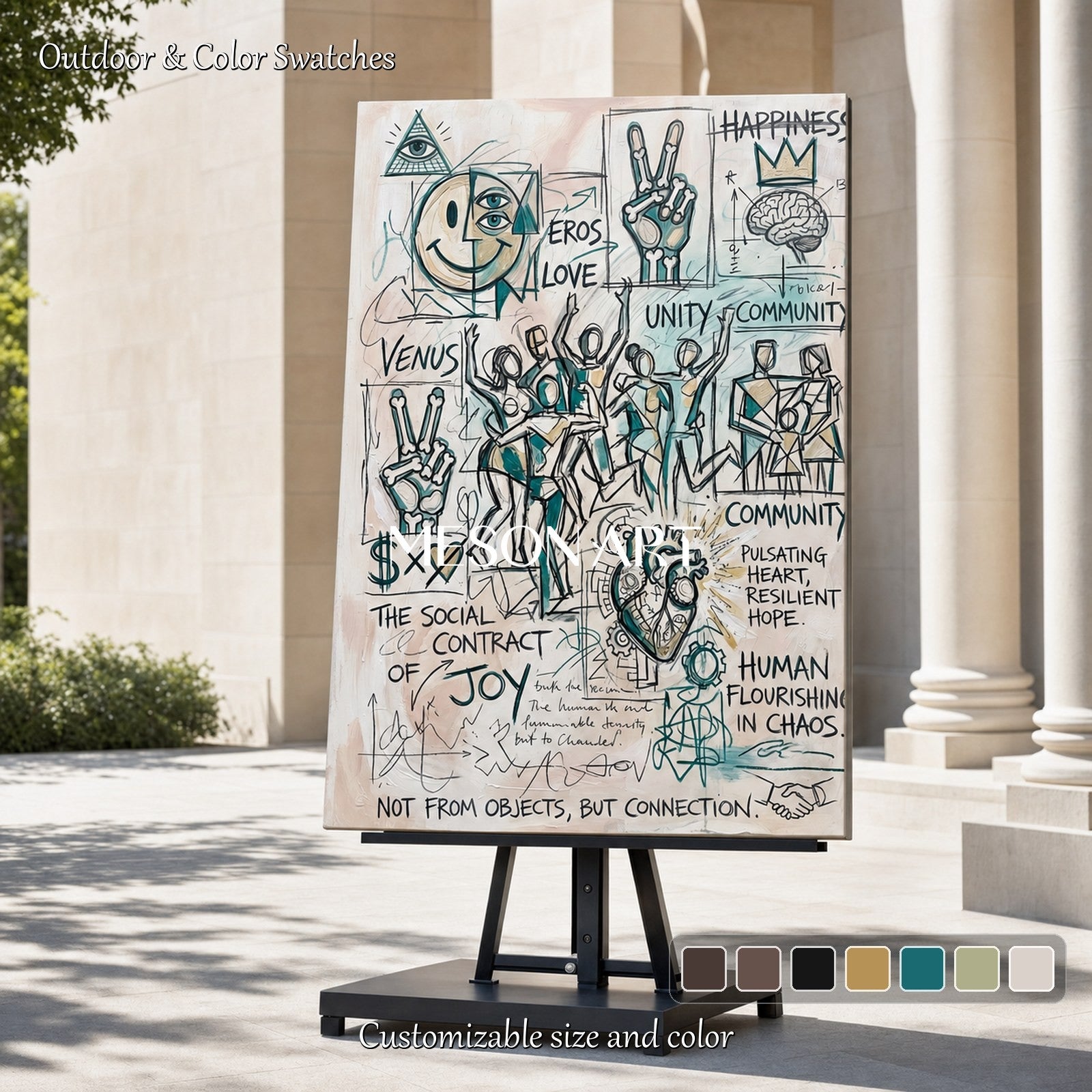Abstract Expressionist Wall Art With Typography And Symbols For Modern Living Room Decor