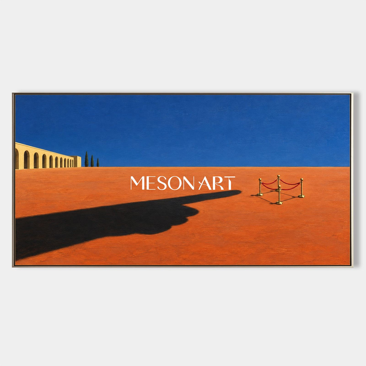 Blue And Red Abstract Painting Panoramic Surrealist Contemporary Art Wall Decor For Living Room By Mesonart